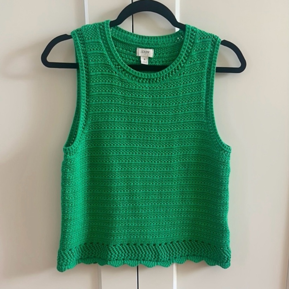J. Crew Factory Green Crochet Knit Sleeveless Top